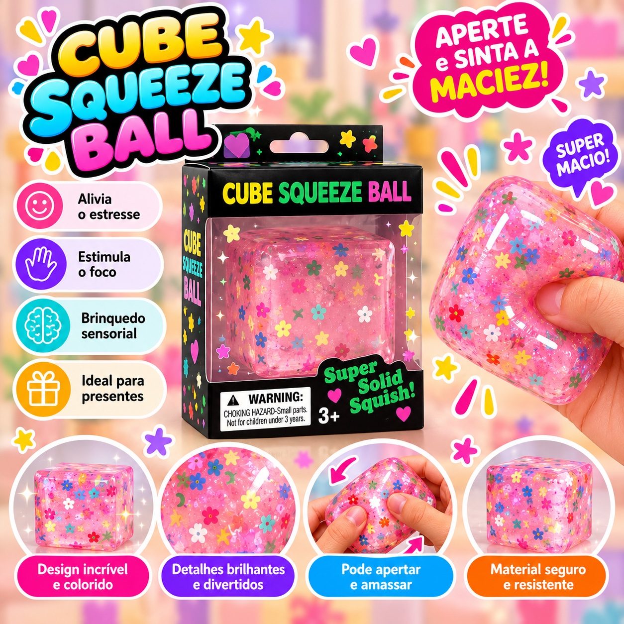 Cubo legal squish - florzinhas brilho rosa — foto 1 de 1