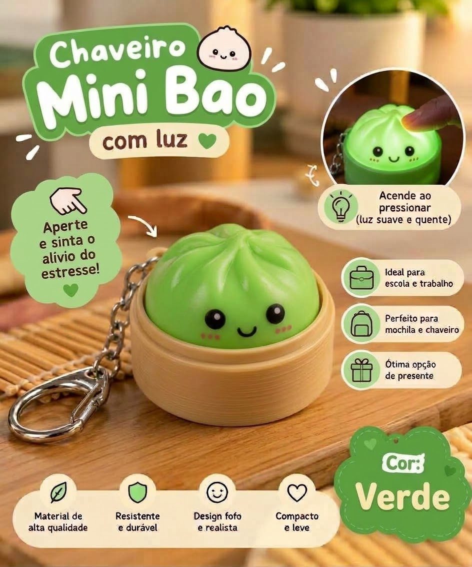 Chaveiro pãozinho Mini Bao com Luz - Verde — foto 1 de 3