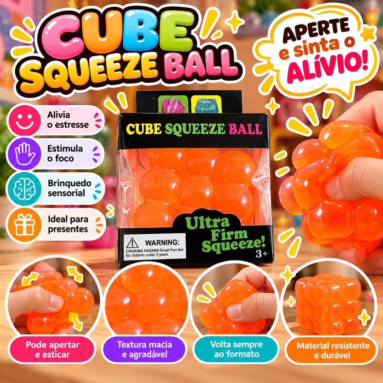 Cubo squishy anti estresse com bolinhas - laranja — foto 1 de 1