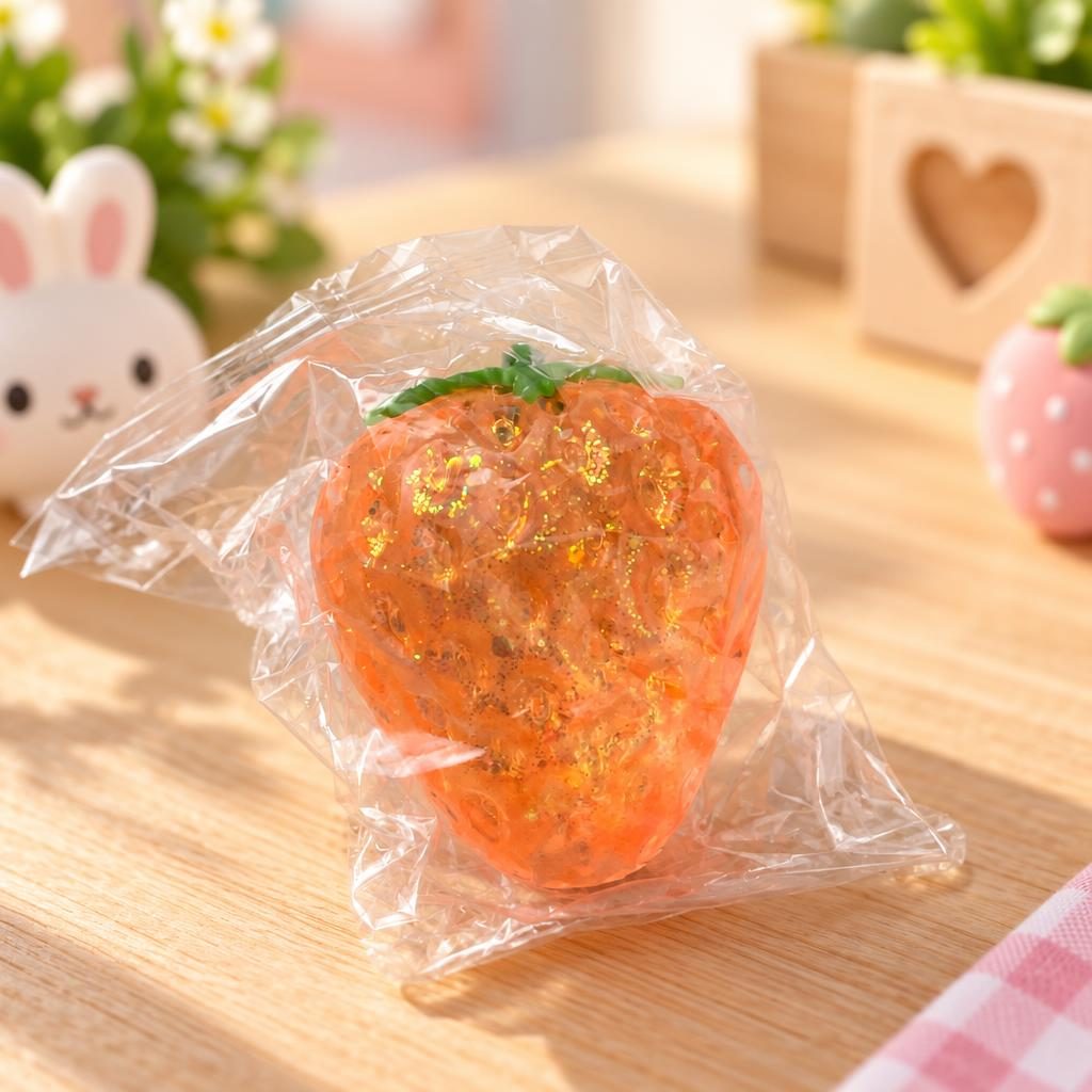 Squishy Morango Laranja Transparente com Glitter — foto 1 de 1