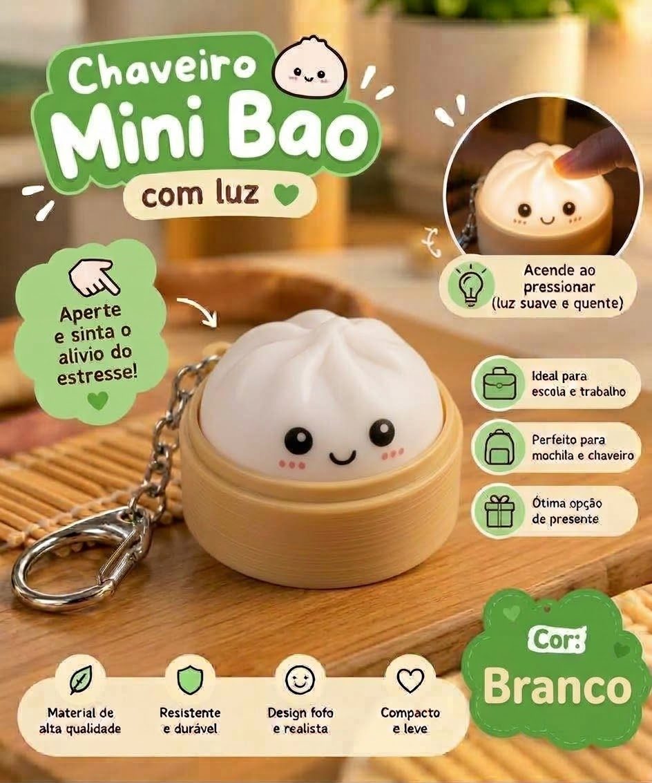 Chaveiro pãozinho Mini Bao com Luz - Branco — foto 1 de 3