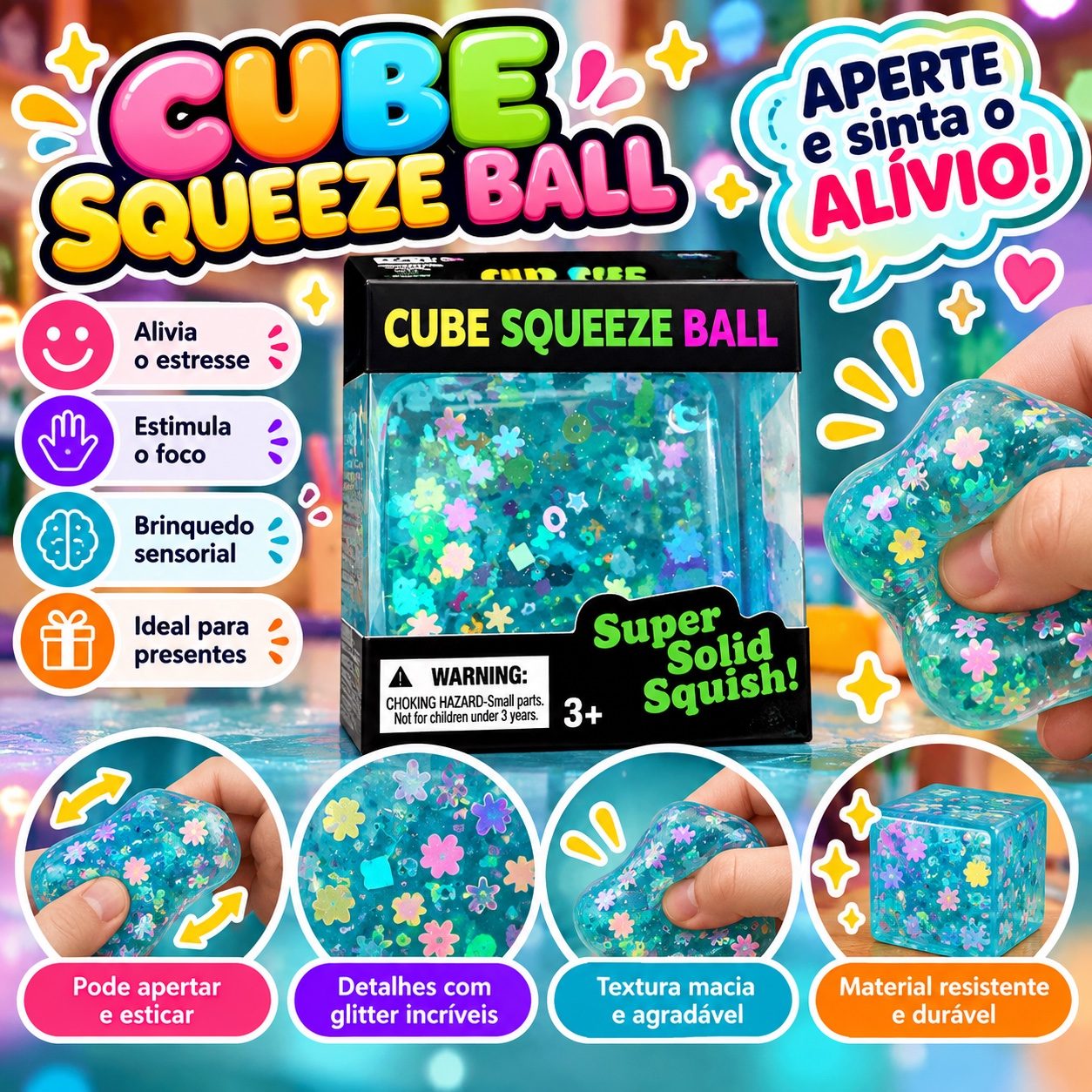 Cubo squishy anti estresse com brilho - azul — foto 1 de 1